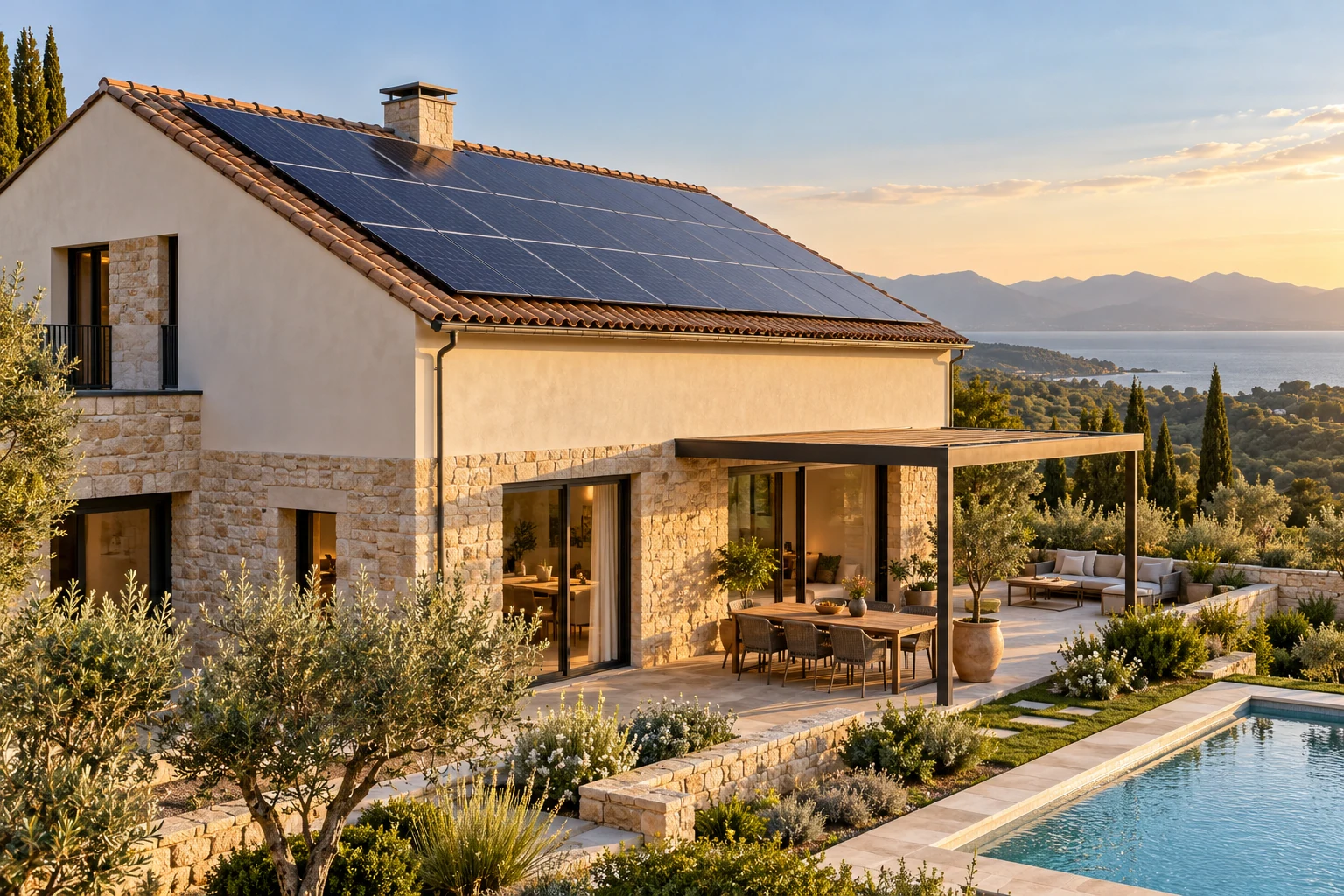 House with solar panels integrated on the roof — Interiors